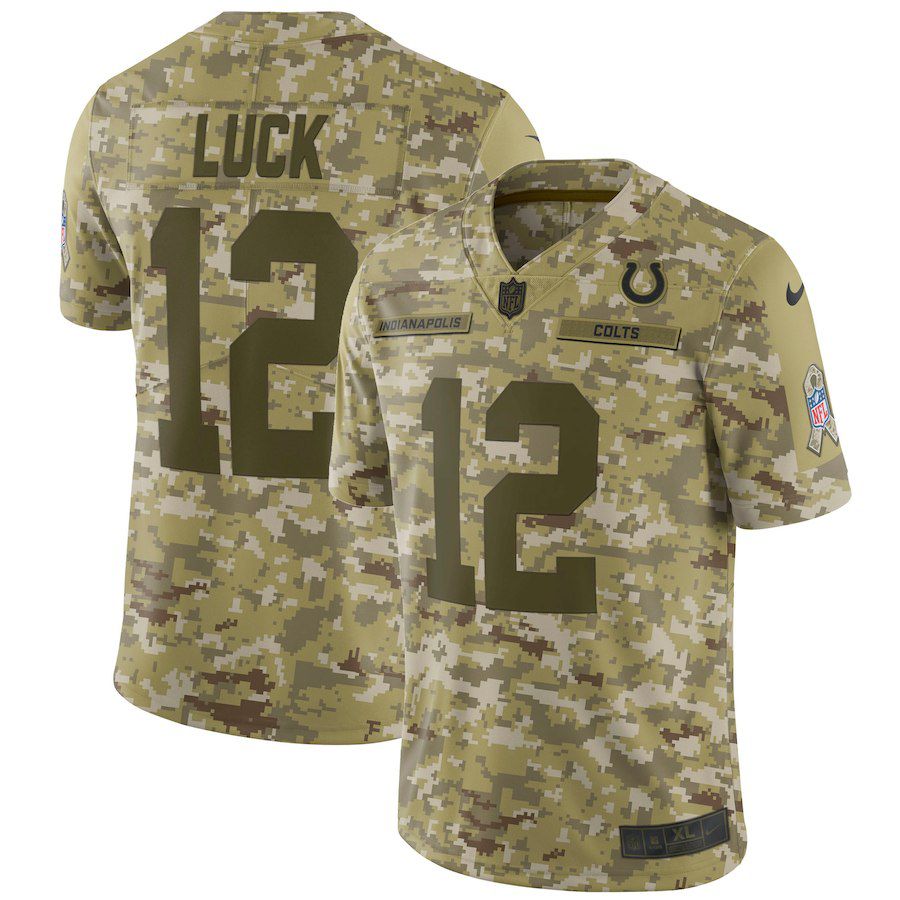 Men Indianapolis Colts #12 Luck Nike Camo Salute to Service Retired Player Limited NFL Jerseys